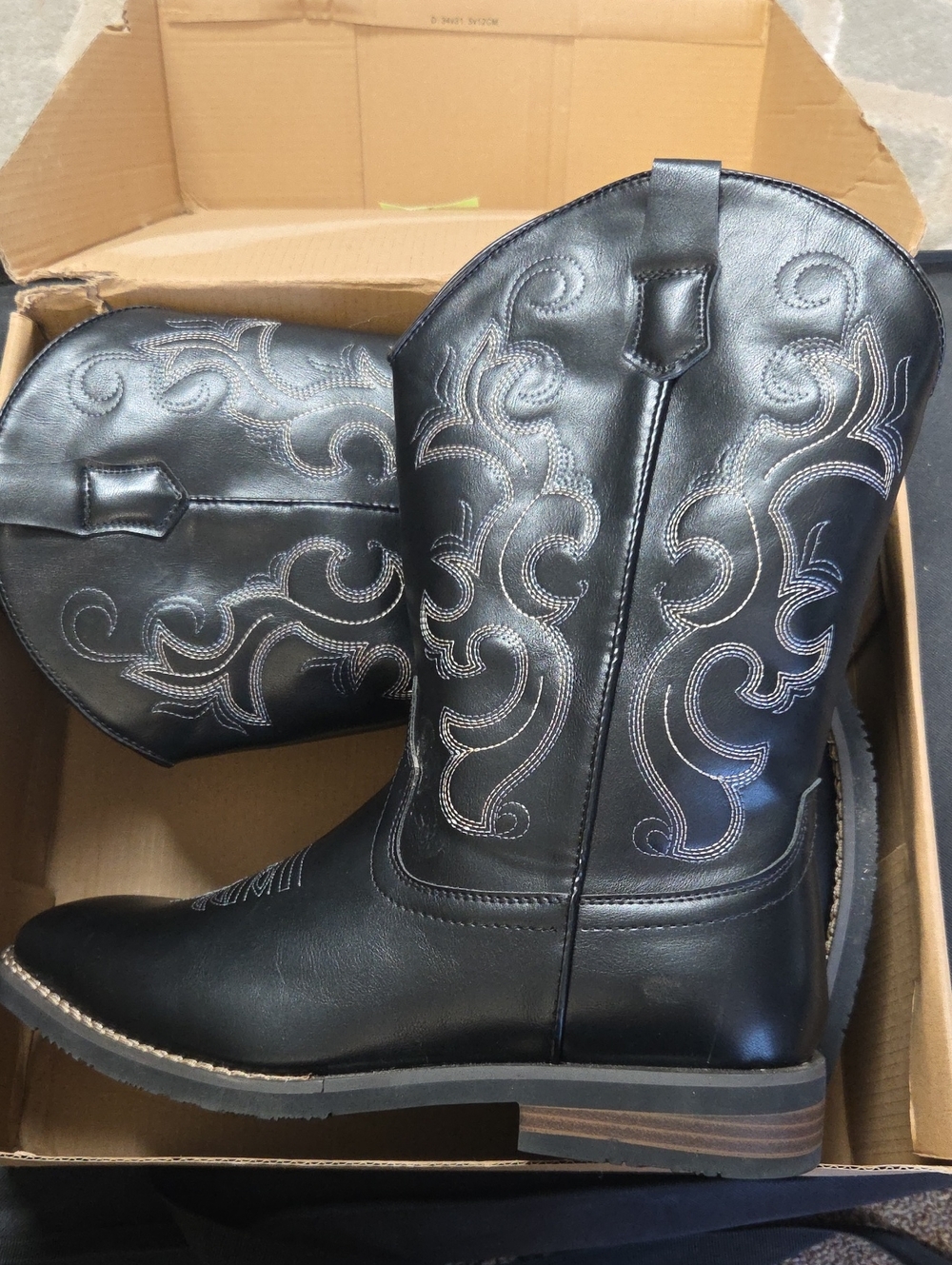 Black Embroidered Western Cowboy Boots-For Men US 12